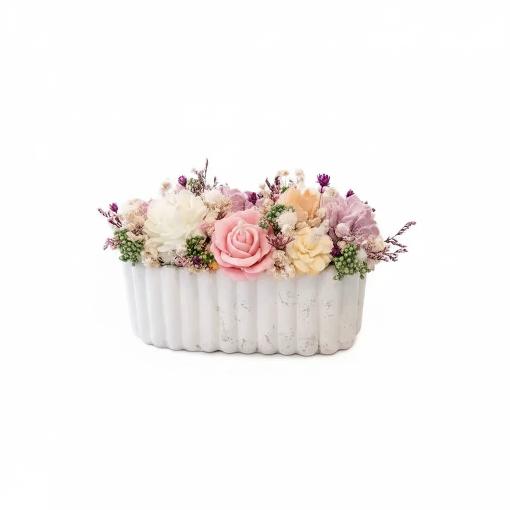 Buchet mare din flori de ceară parfumată în nuanțe de roz, mov și alb, handmade CBCandle, fabricat în România
