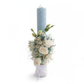 Lumânare botez albastru deschis ceară naturală albine flori criogenate 30-40cm – handmade CBCandle România