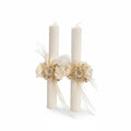 Lumânare nuntă cununie albă ceară naturală albine flori criogenate 30-40cm – handmade CBCandle România